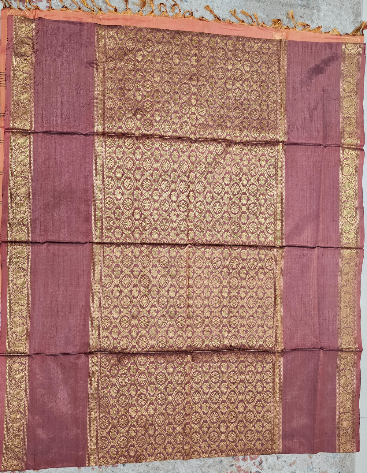 Maroon with Dark Orange Peacock Pattern Chinnalampattu Saree