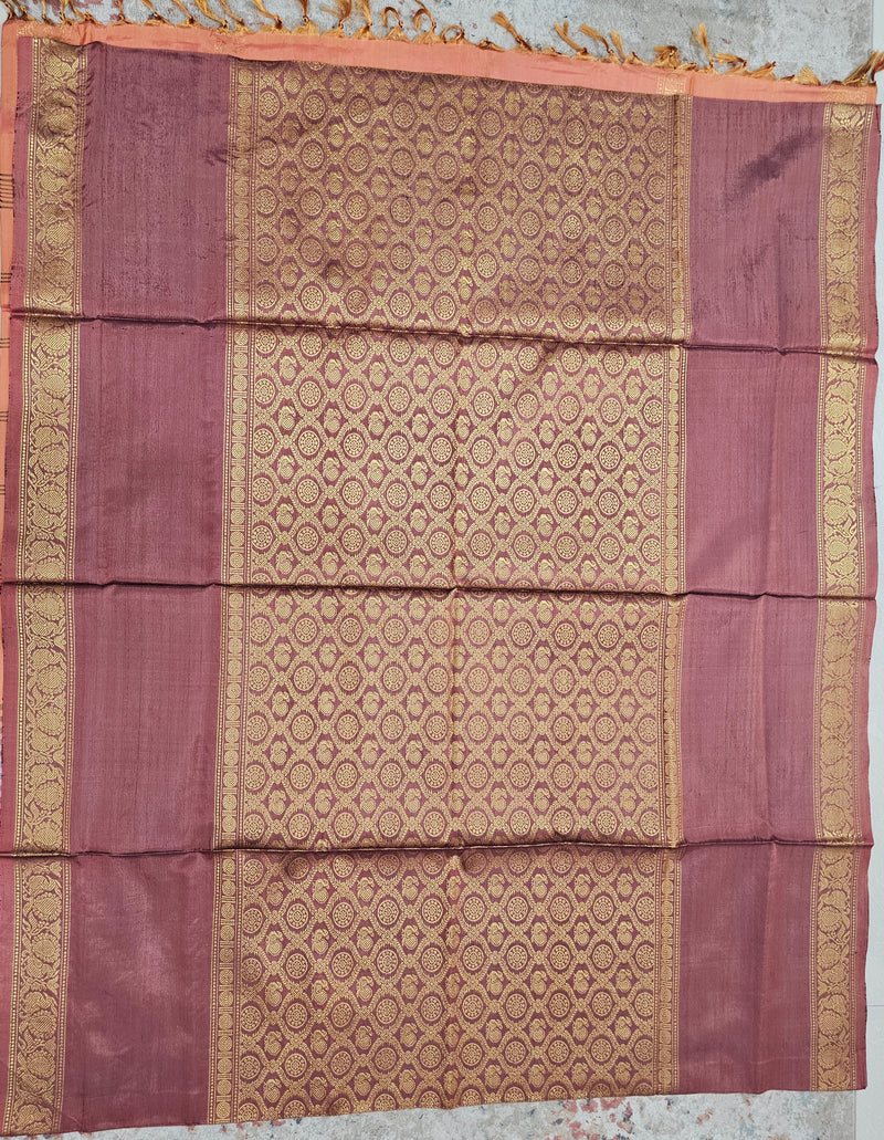 Maroon with Dark Orange Peacock Pattern Chinnalampattu Saree