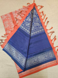 Blue with Orange Vanasingram  Pattern Chinnalampattu Saree