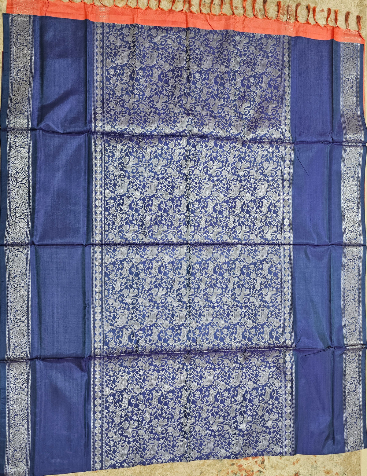 Blue with Orange Vanasingram  Pattern Chinnalampattu Saree
