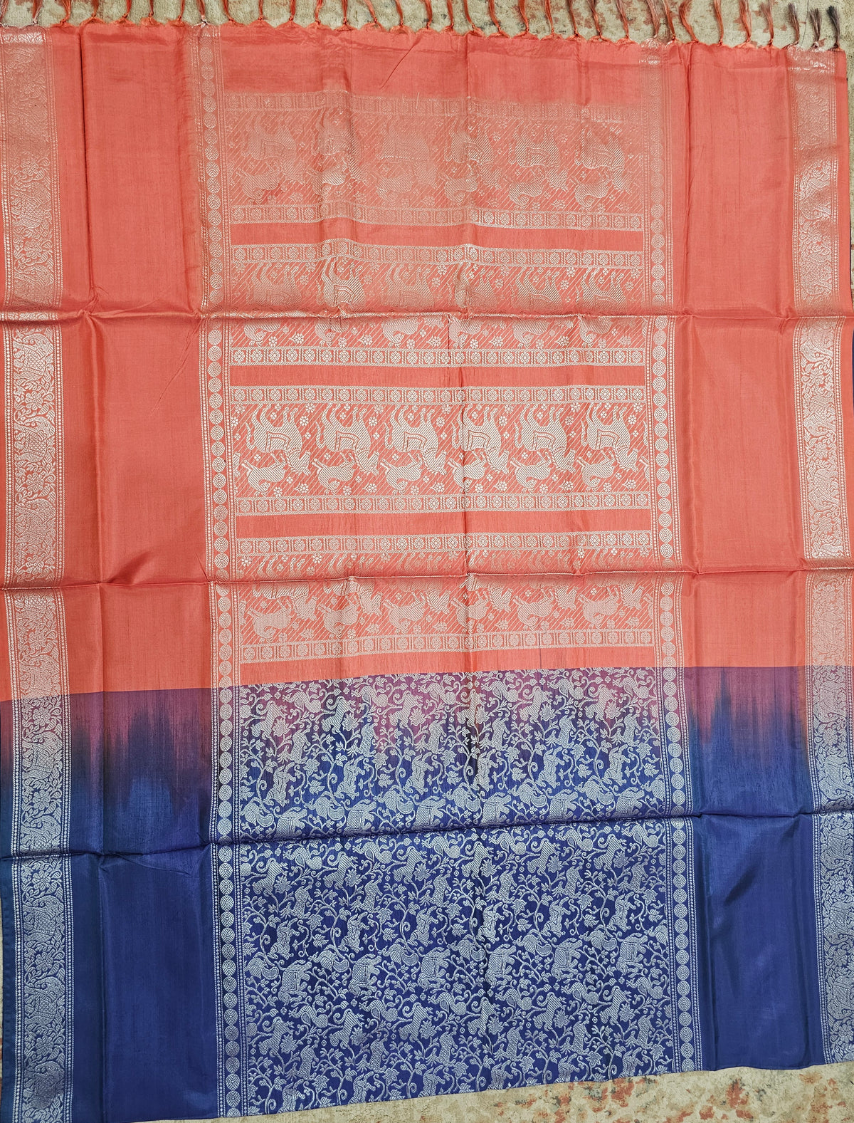 Blue with Orange Vanasingram  Pattern Chinnalampattu Saree