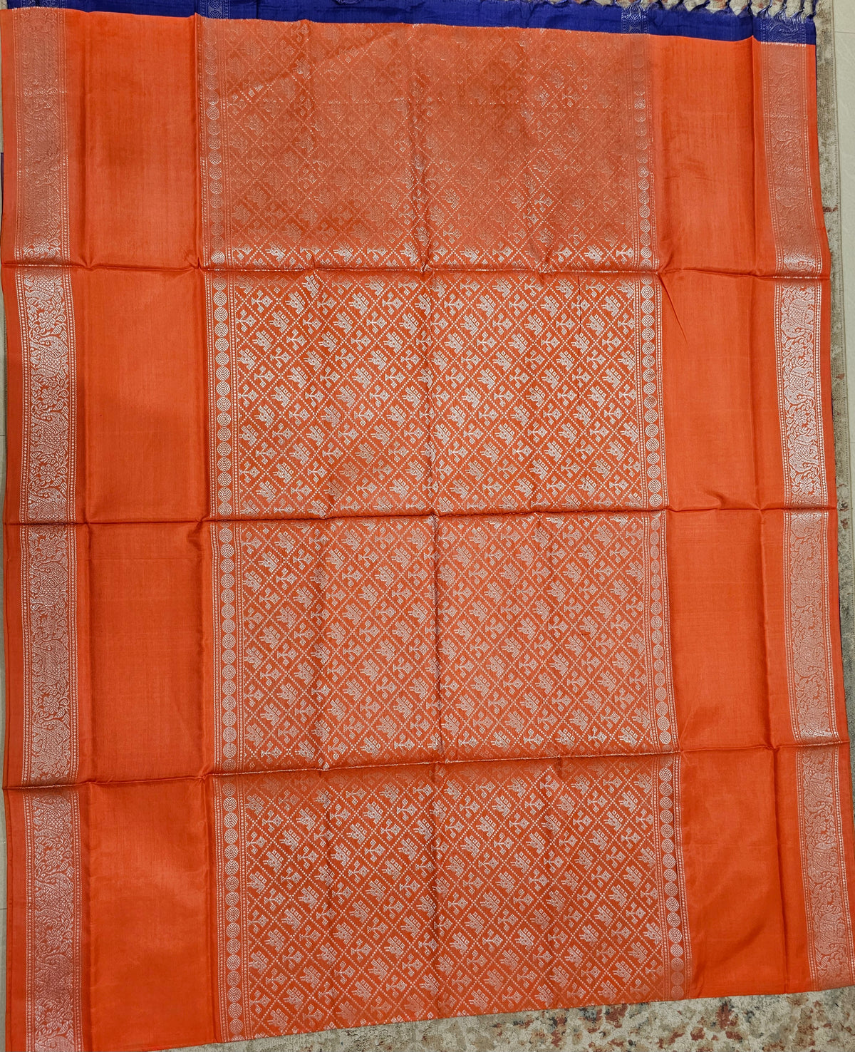 Orange with Blue Vanasingram Pattern Chinnalampattu Saree
