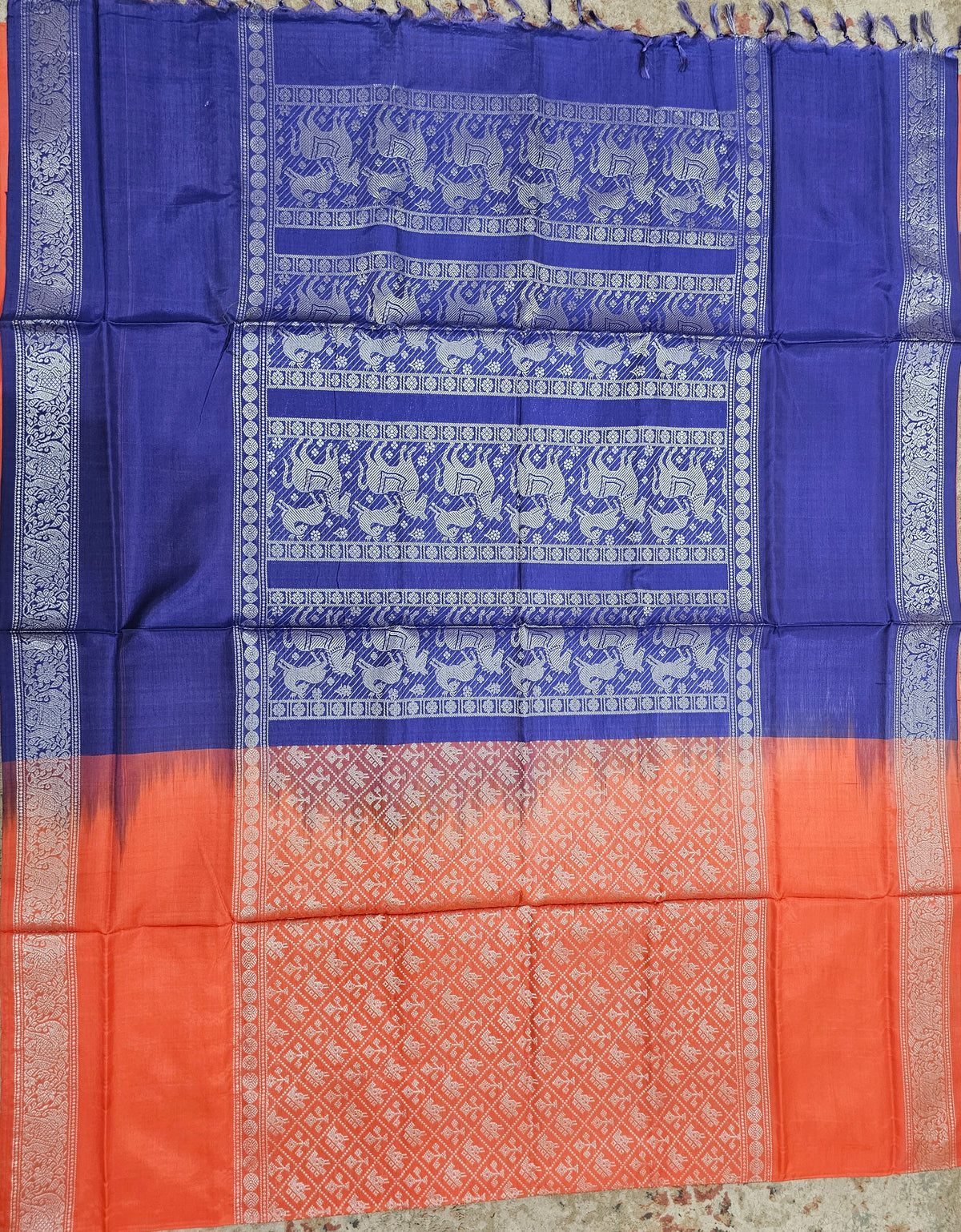 Orange with Blue Vanasingram Pattern Chinnalampattu Saree