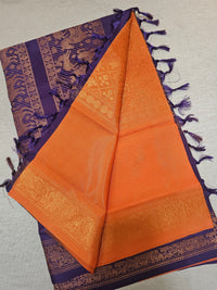 Orange with Dark Purple Vanasingram Pattern Chinnalampattu Saree