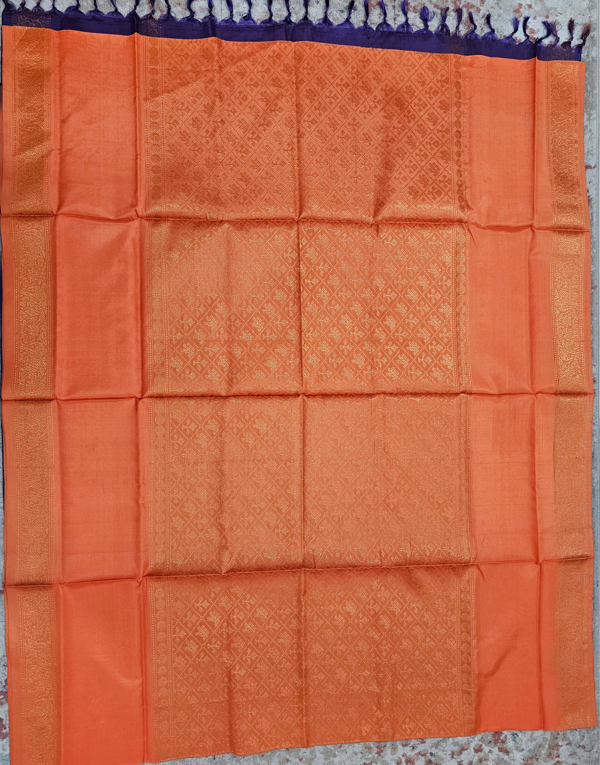 Orange with Dark Purple Vanasingram Pattern Chinnalampattu Saree