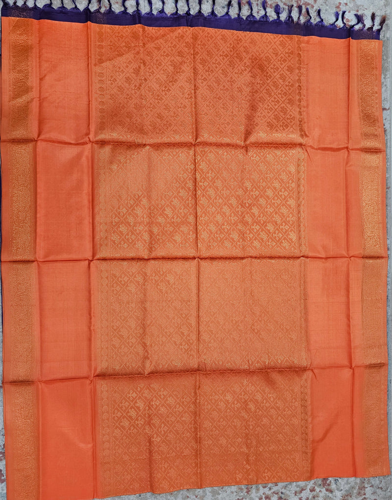 Orange with Dark Purple Vanasingram Pattern Chinnalampattu Saree