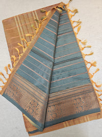 Grey with Honey Brown Chinnalampattu Velthari Design Border Saree