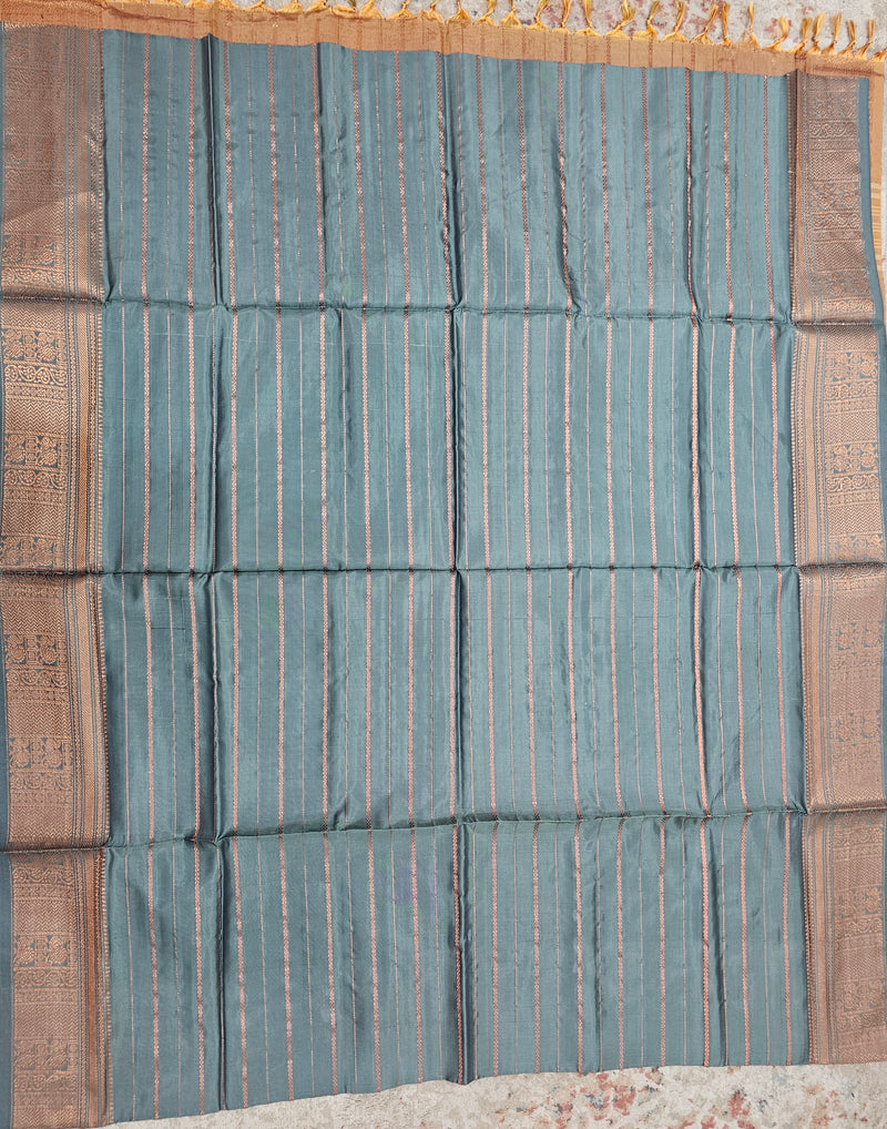 Grey with Honey Brown Chinnalampattu Velthari Design Border Saree
