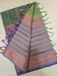 Green with Blue Chinnalampattu Velthari Design Border Saree