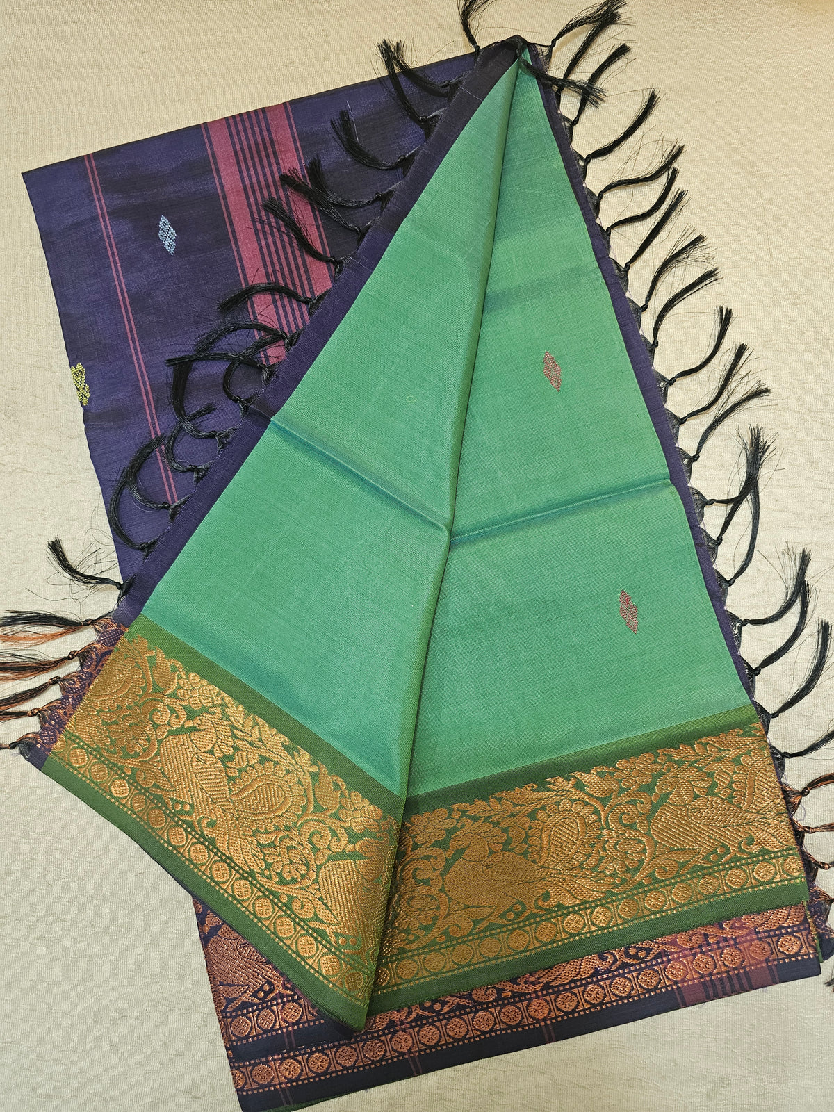 Chinnalampattu Border - Dual Shade Sea Green with Blue