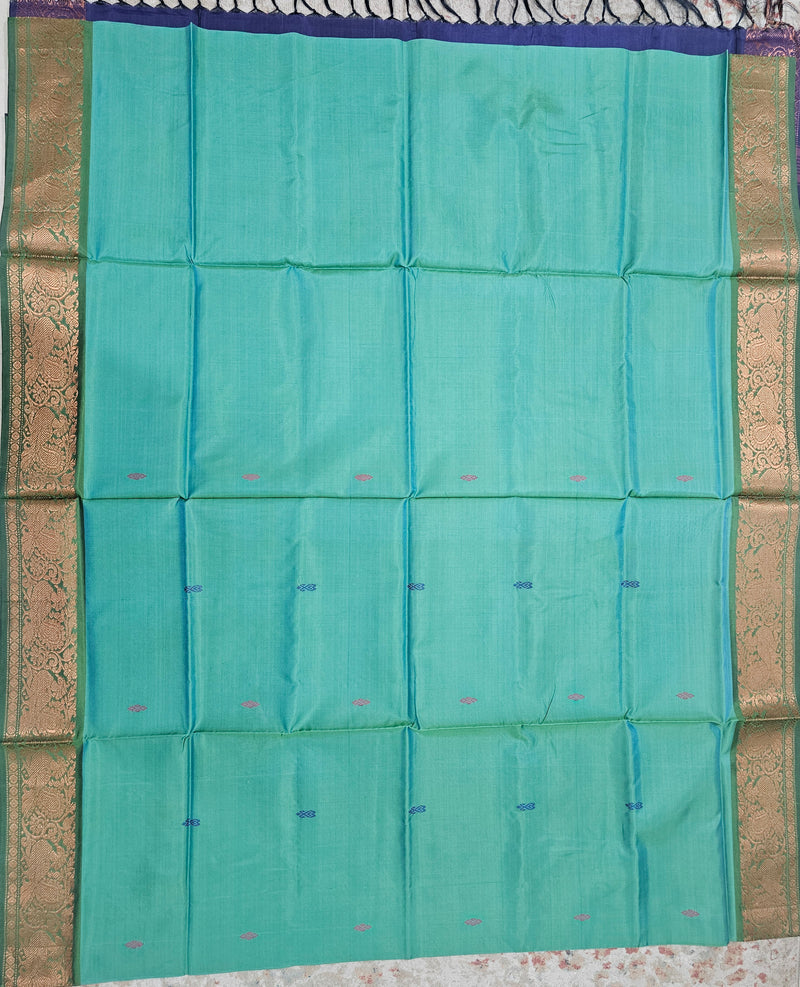 Chinnalampattu Border - Dual Shade Sea Green with Blue