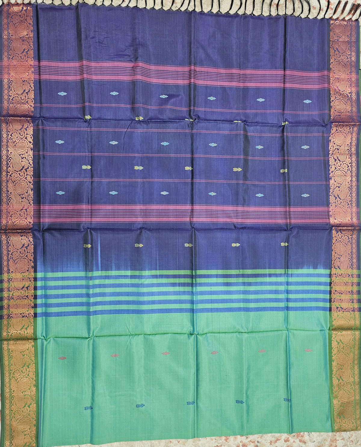 Chinnalampattu Border - Dual Shade Sea Green with Blue