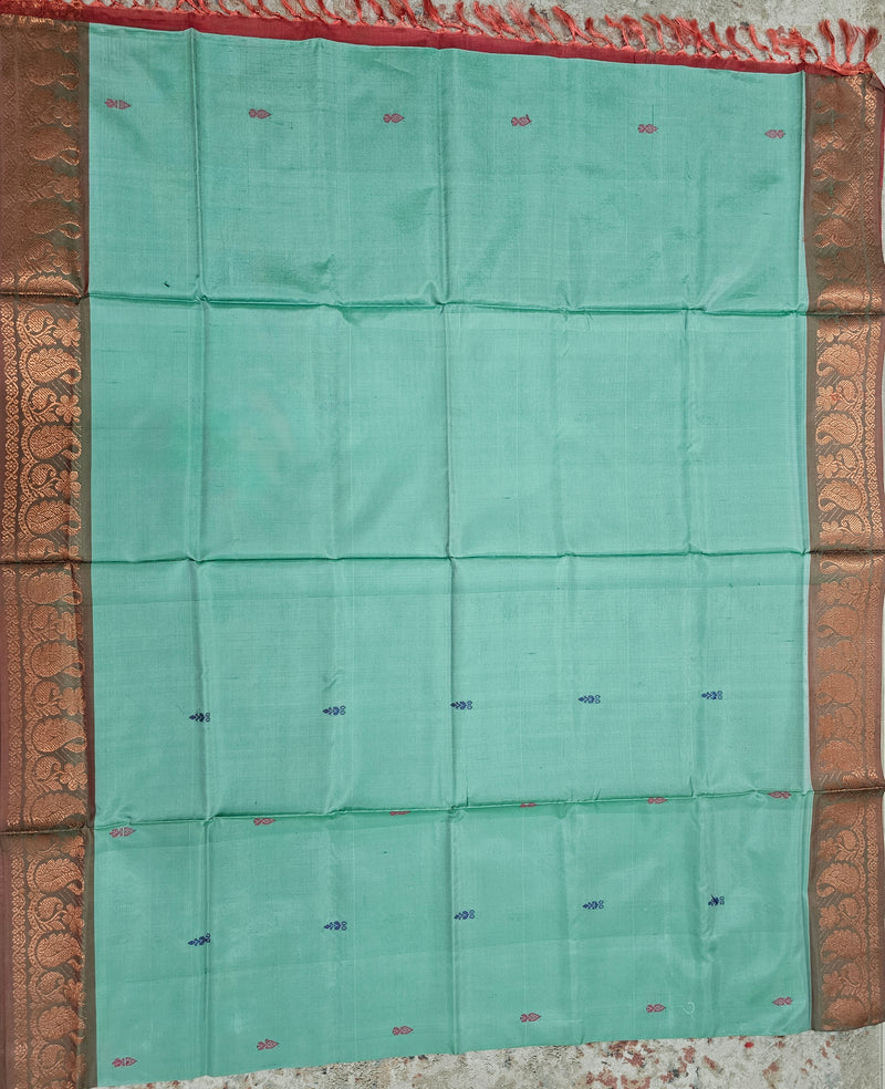 Chinnalampattu Border - Sea Green with Red