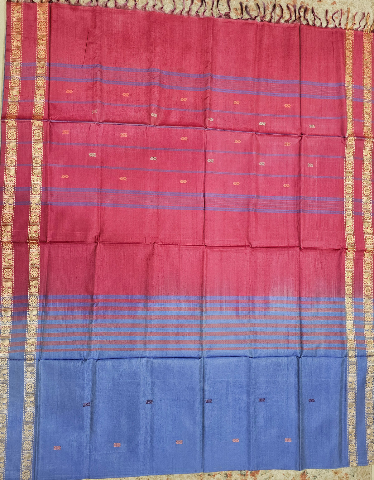 Chinnalampattu Border - Blue with Dark Pink