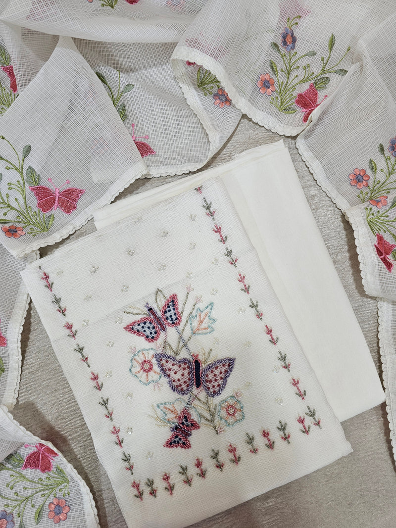 Semi Tussar Kota Unstitched Salwar - White