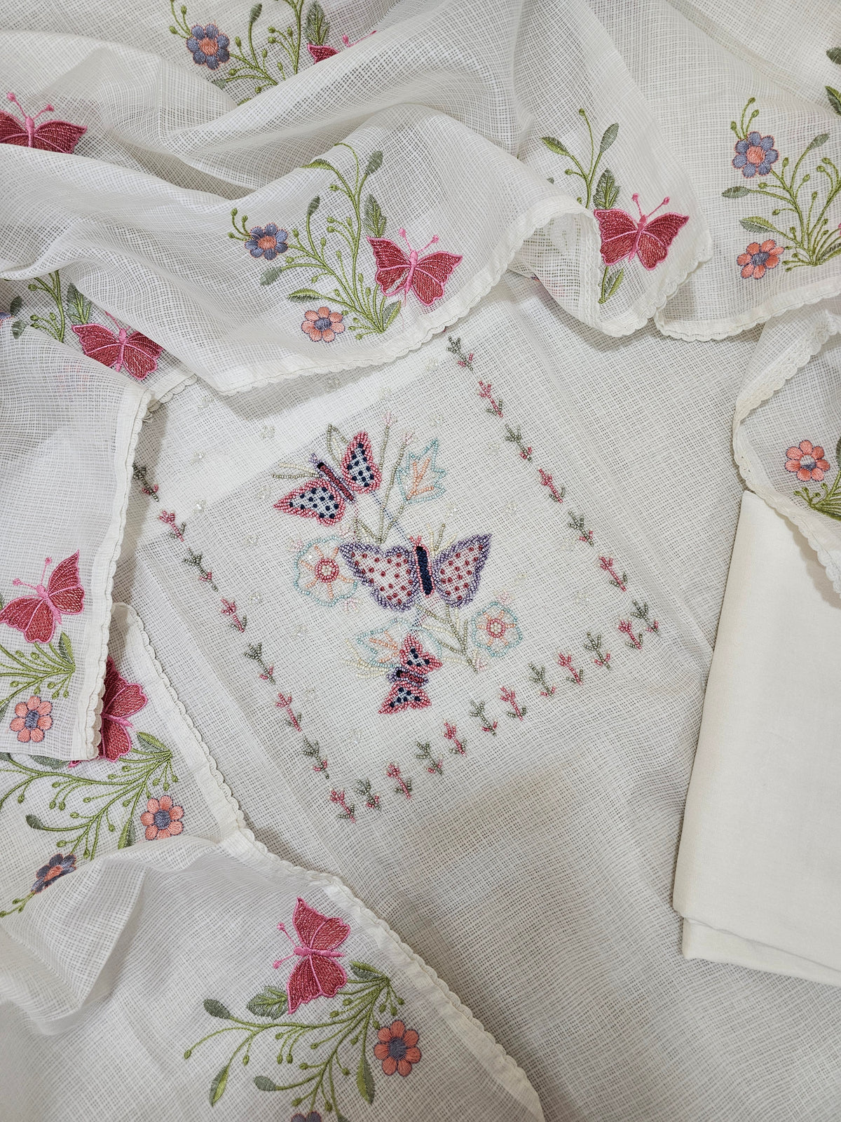 Semi Tussar Kota Unstitched Salwar - White