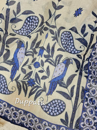 Linen Cotton Unstitched Salwar - Cream with Blue