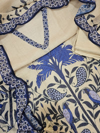 Linen Cotton Unstitched Salwar - Cream with Blue