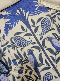 Linen Cotton Unstitched Salwar - Cream with Blue