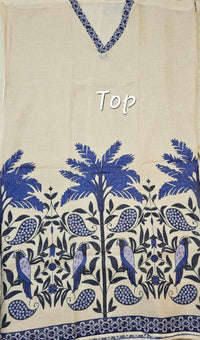 Linen Cotton Unstitched Salwar - Cream with Blue
