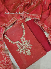Bandhini Prints in Unstitched Salwar - Dual Shade Pink