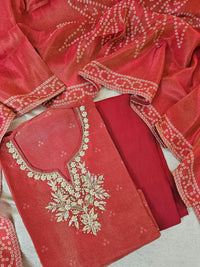 Bandhini Prints in Unstitched Salwar - Dual Shade Pink
