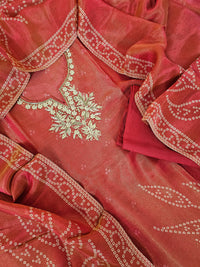 Bandhini Prints in Unstitched Salwar - Dual Shade Pink