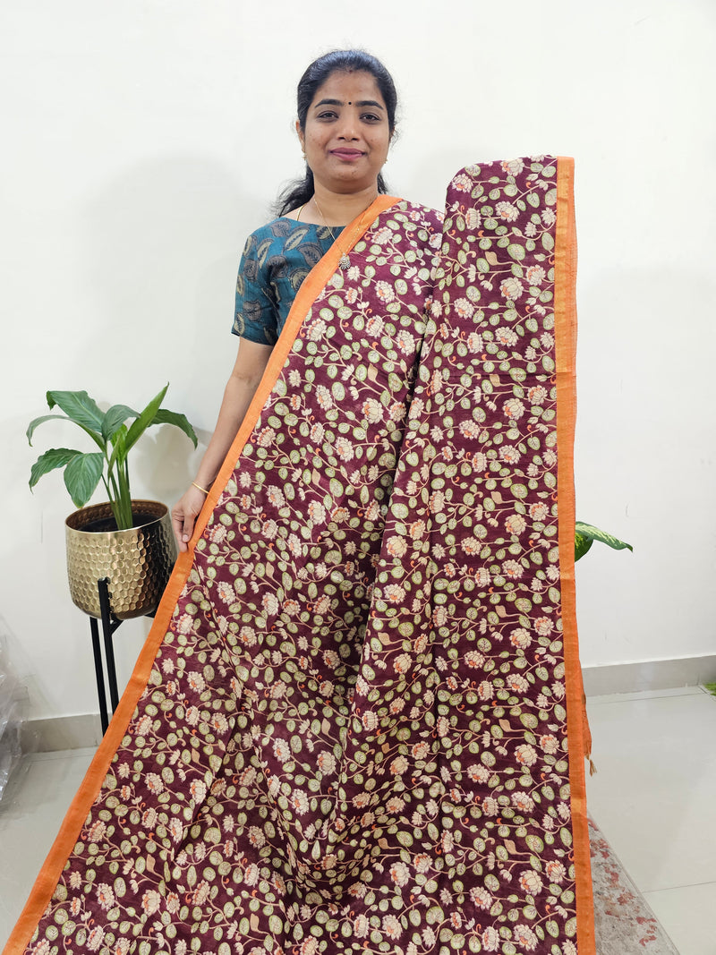 Tussar by Cotton Kalamkari- Maroon with Orange