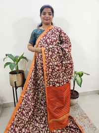 Tussar by Cotton Kalamkari- Maroon with Orange