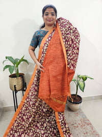 Tussar by Cotton Kalamkari- Maroon with Orange