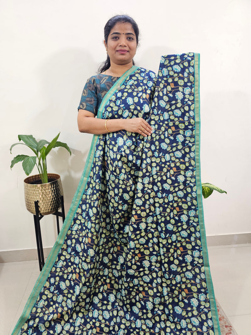 Tussar by Cotton Kalamkari- Blue with Sea Green