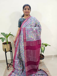 Tussar by Cotton Kalamkari-Grey with Magenta Pink