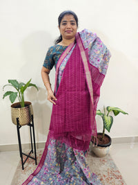 Tussar by Cotton Kalamkari-Grey with Magenta Pink