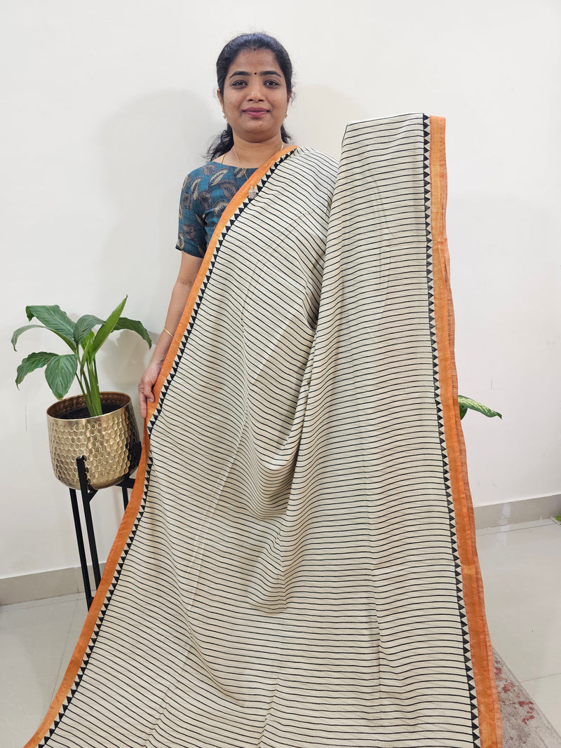 Tussar by Cotton Kalamkari- Cream with Orange