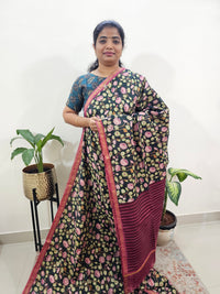 Tussar by Cotton Kalamkari- Black with Magenta Pink