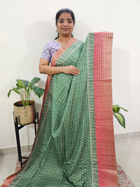Semi Tussar with Digital Printed Saree - Green with Peach