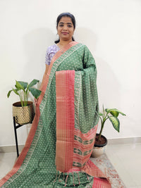 Semi Tussar with Digital Printed Saree - Green with Peach