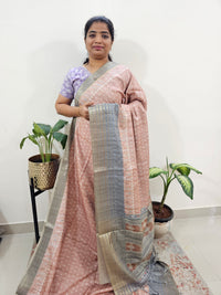 Semi Tussar with Digital Printed Saree - Peach with Grey