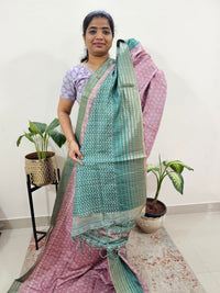 Semi Tussar with Digital Printed Saree - Pink with Green
