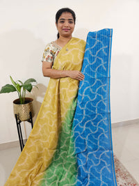 Chanderi Saree with Zari Border - Yellow with Blue