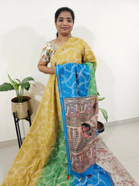 Chanderi Saree with Zari Border - Yellow with Blue
