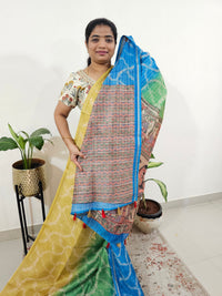 Chanderi Saree with Zari Border - Yellow with Blue