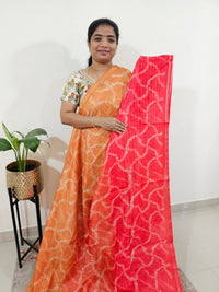 Chanderi Saree with Zari Border - Orange with Red