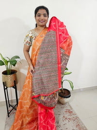 Chanderi Saree with Zari Border - Orange with Red