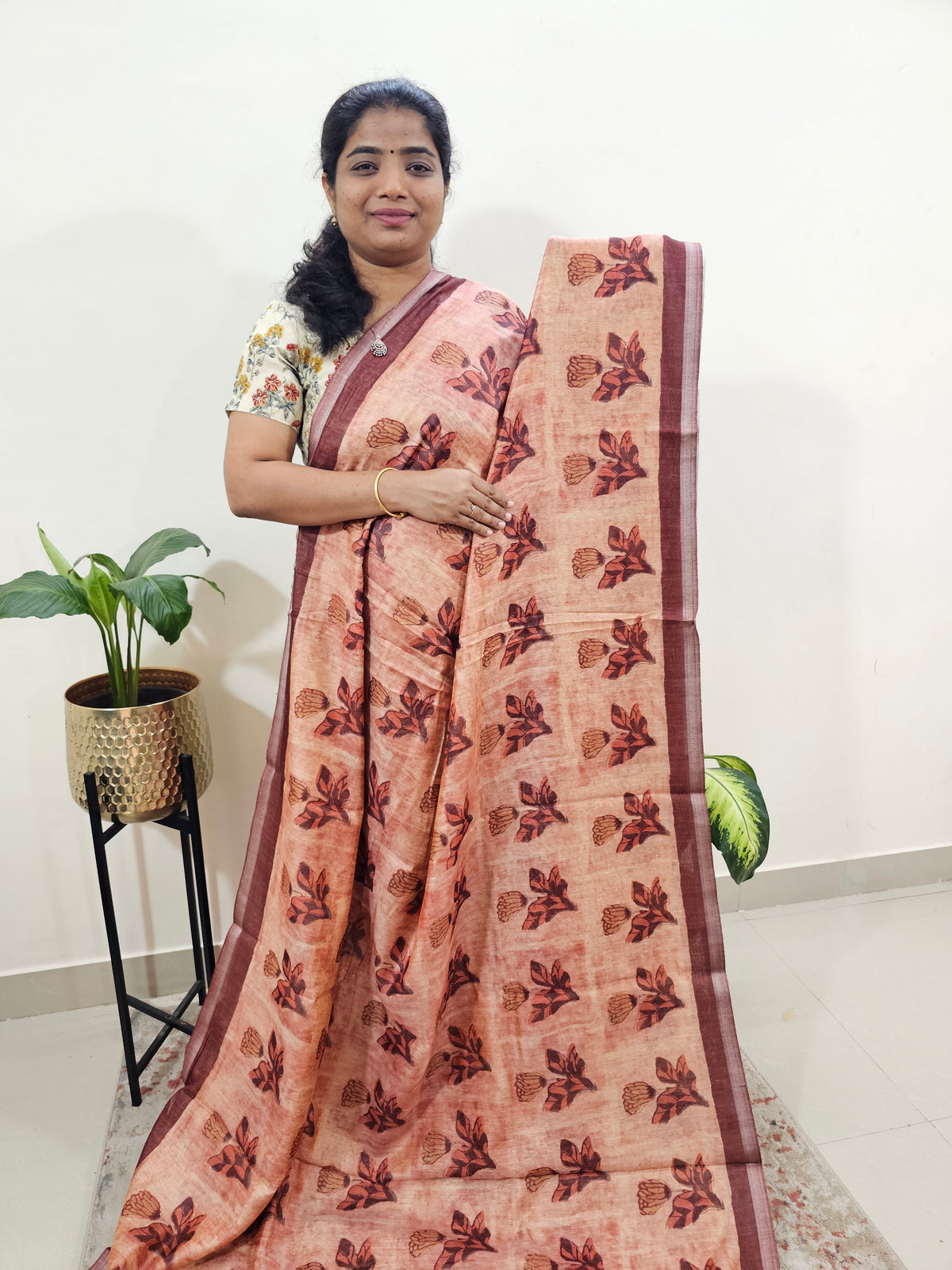 Soft Semi Chanderi Saree  - Brown