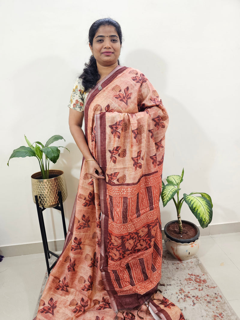 Soft Semi Chanderi Saree  - Brown