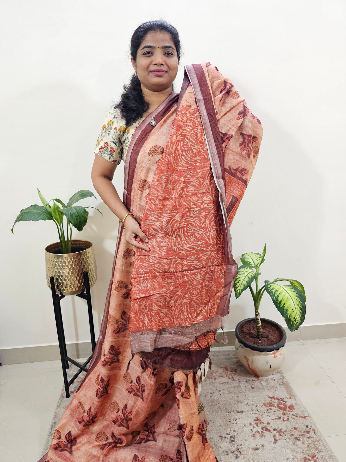 Soft Semi Chanderi Saree  - Brown