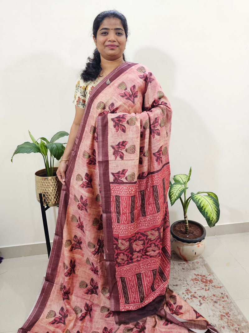 Soft Semi Chanderi Saree  - Onion Pink