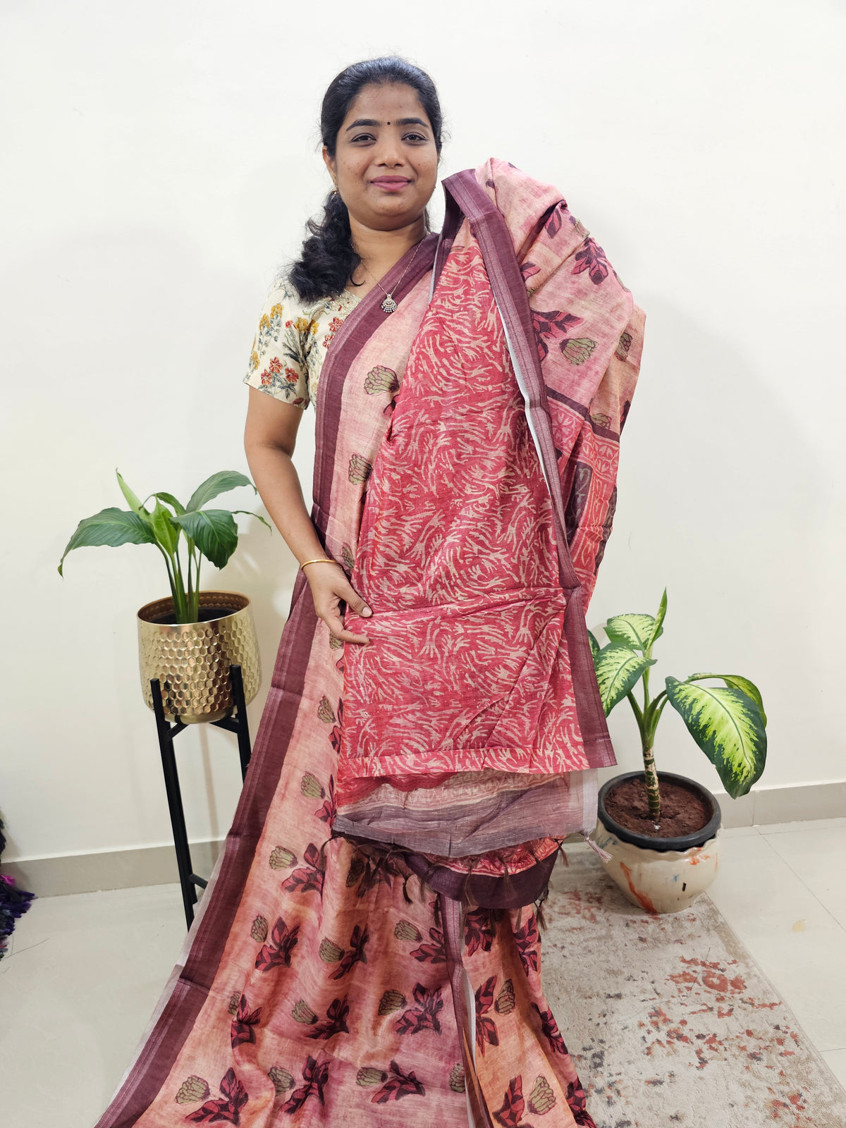 Soft Semi Chanderi Saree  - Onion Pink
