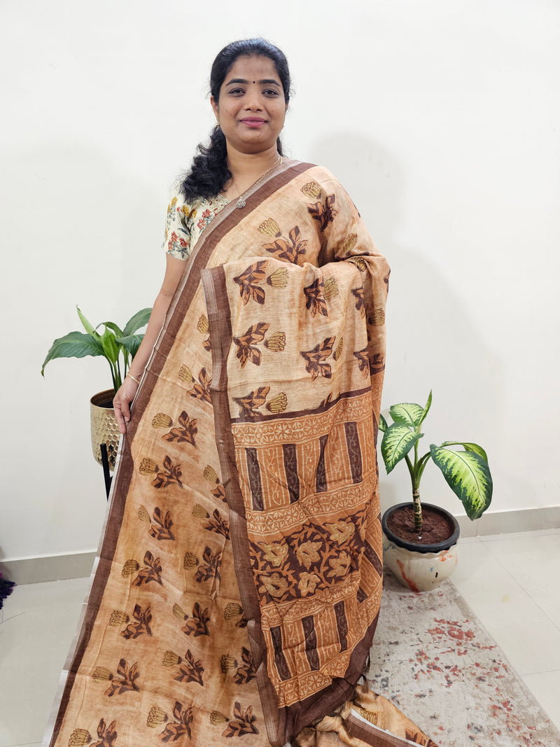 Soft Semi Chanderi Saree  - Mustard